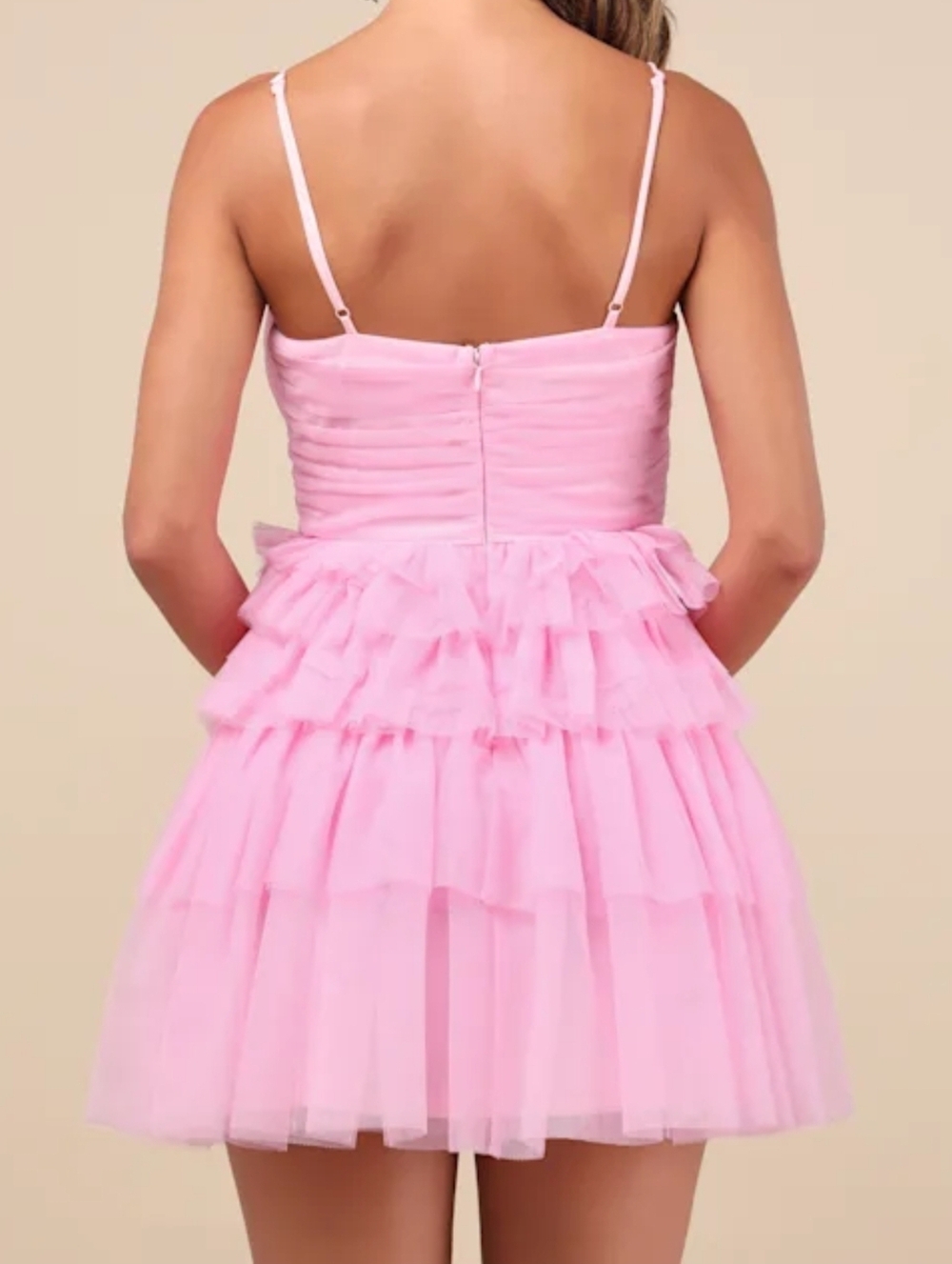 Luus Special Poise Pink Tulle Pleated Sleeveless Tiered Mini Dress, Size XXL - Picture 7 of 12